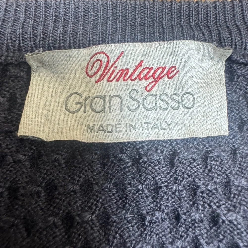 Vintage Gran Sasso Mens Navy Blue Textured Knit Crewneck Sweater‎ Made in Italy